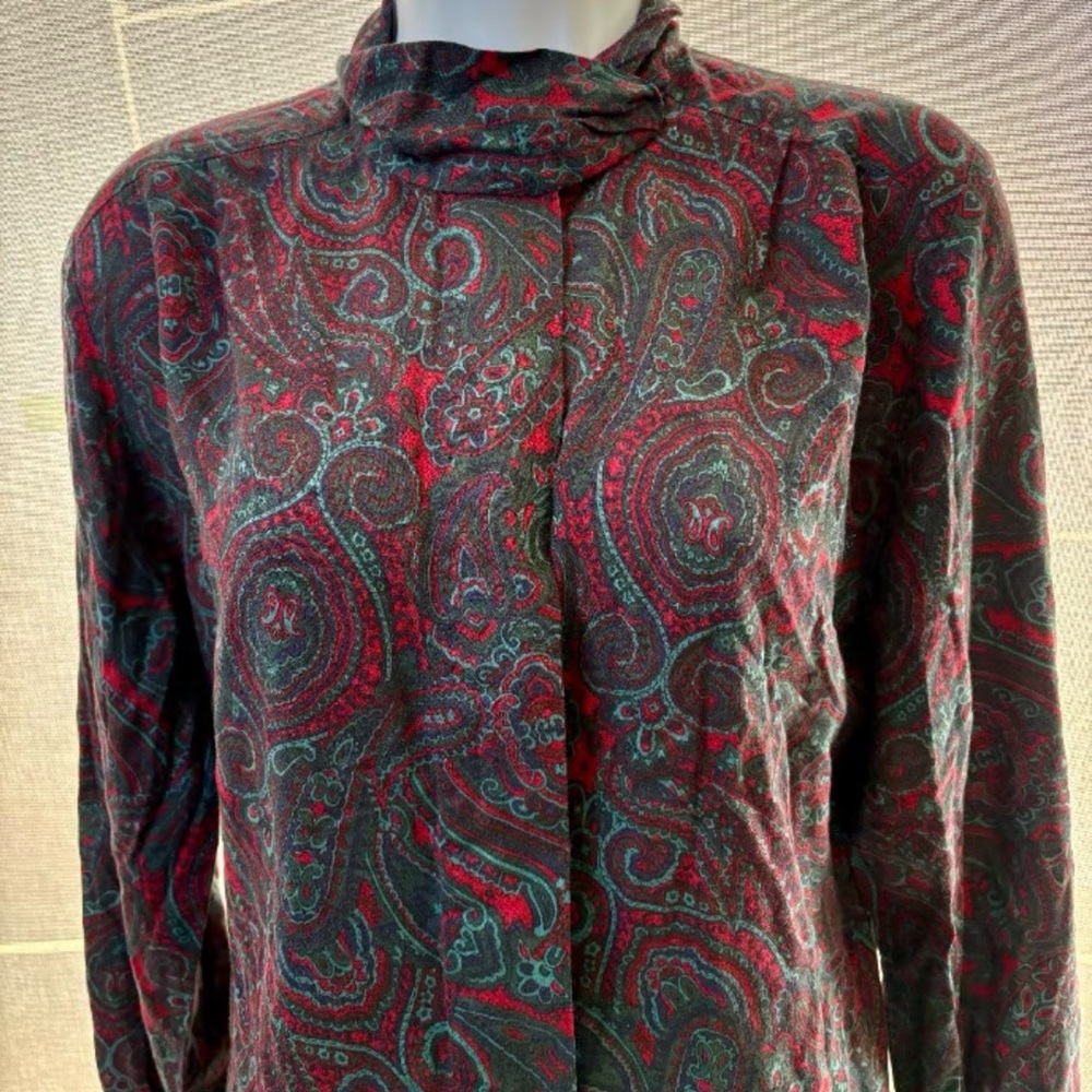 Pendleton Classic VTG 90s 100% Rayon Paisley Blouse Mock Neck Sz 18 Button Front